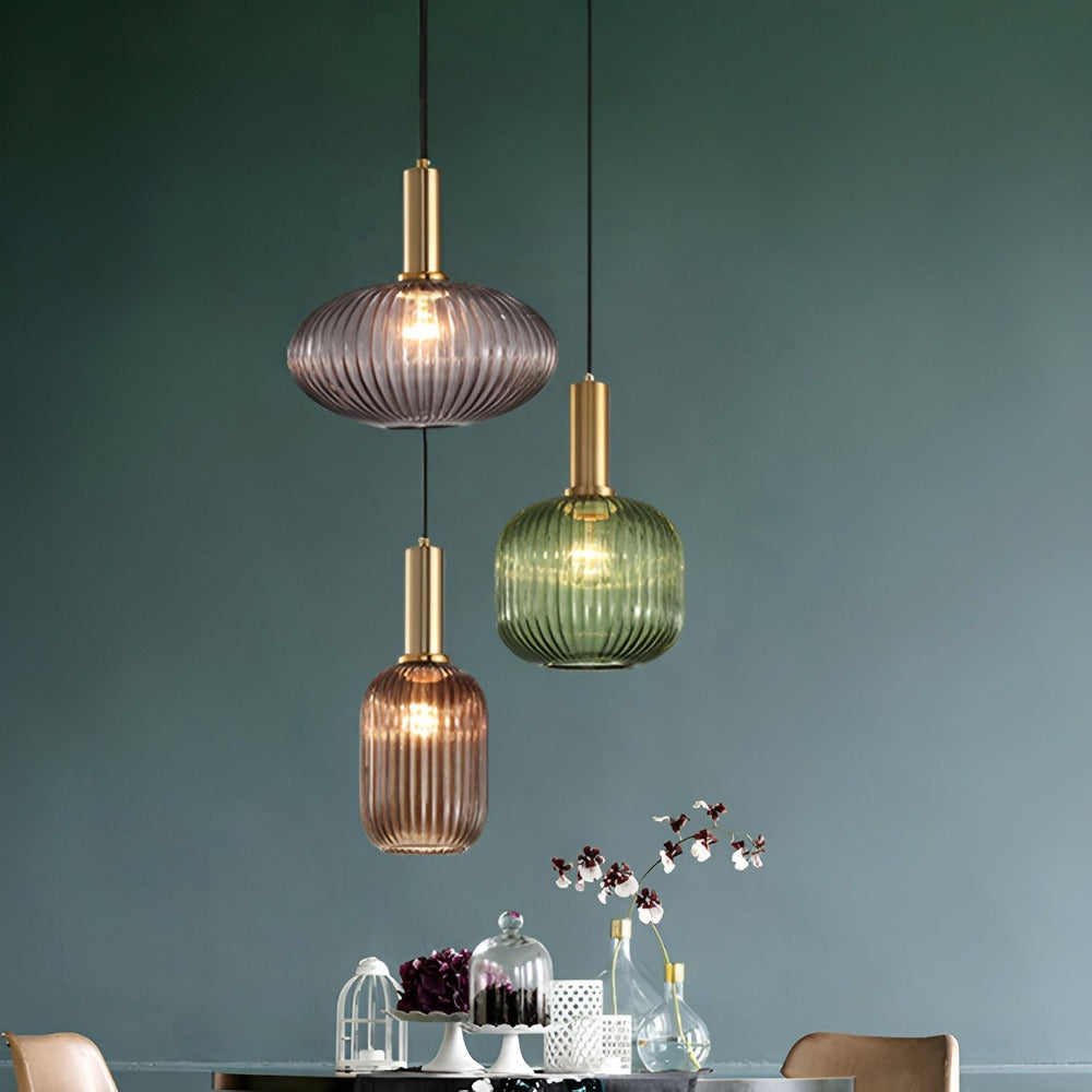 HuedRibbad Taklampa- Randig Ljuskrona i Vintageglas