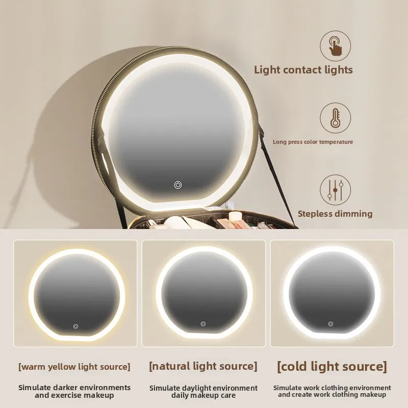 Lystra™ – Sminkväska med LED-spegel & Ljus | Uppladdningsbar & Reseklar